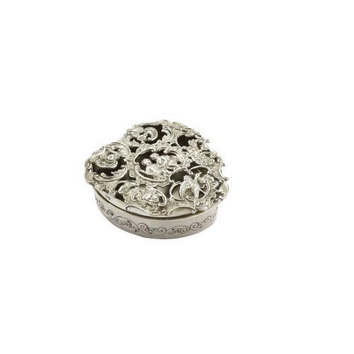 Antique Victorian Sterling Silver Pierced Heart Trinket Box 1892
