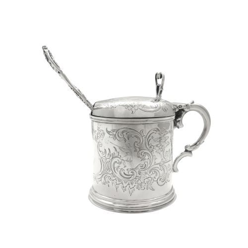 Antique Victorian Sterling Silver Mustard Pot 1857 - Hunting Scene