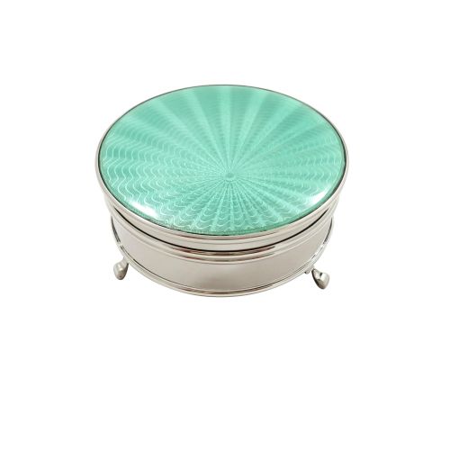 Antique Sterling Silver & Green Enamel Trinket Box