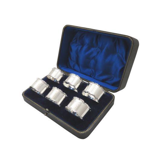 Set of 6 Antique George V Sterling Silver Napkin Rings in Case 1912