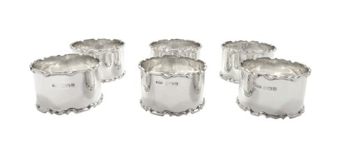 fig 1. Set of 6 Antique George V Sterling Silver Napkin Rings in Case 1912