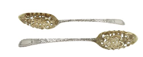 fig 1. Pair of Antique Georgian Sterling Silver Pierced Berry Spoons in Case 1790/91