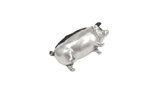 fig 1. An Edwardian sterling silver novelty pin cushion modelled in the form of a pig with a dark velvet inset cushion along its back.