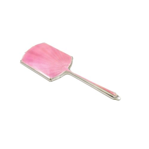 Antique Art Deco Sterling Silver & Pink Enamel Hand Mirror 1933