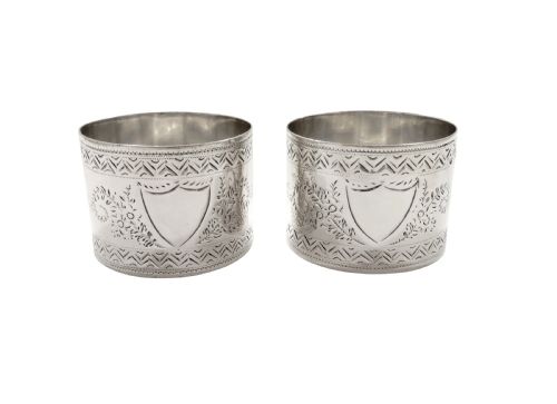 fig 1. Pair of Antique Victorian Sterling Silver Napkin Rings in Case 1890