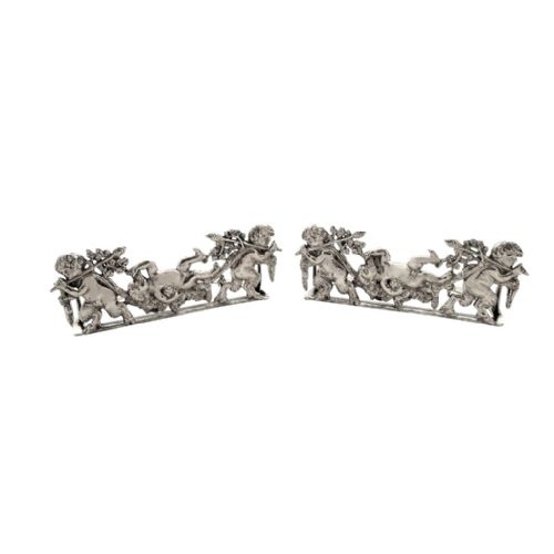 Pair of Antique Victorian Sterling Silver 'Cherub' Menu / Name Place Holders 1900