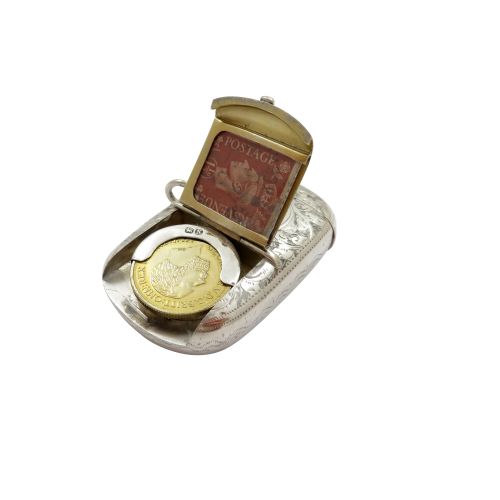 Antique Victorian Silver Combination Vesta, Sovereign, Stamp Case, Toothpick and Pencil Holder 1896