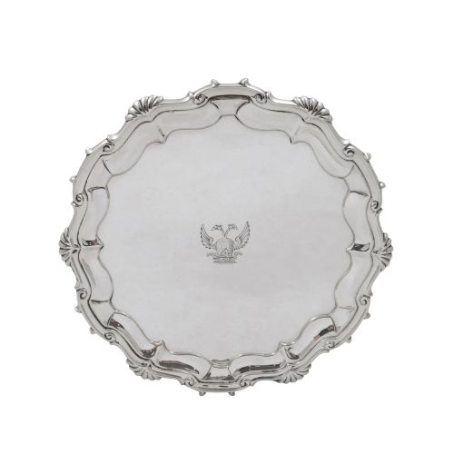 Antique Georgian Sterling Silver 6" Card Tray with Crest 1758