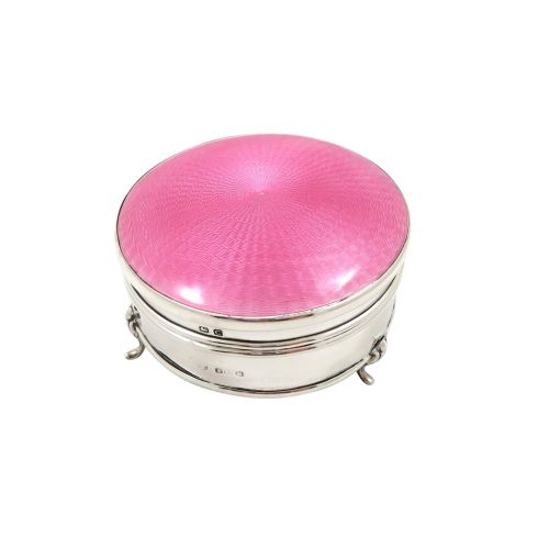 Antique Sterling Silver & Pink Enamel Trinket Box 1927
