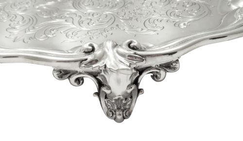 ANTIQUE EARLY VICTORIAN STERLING SILVER 12 TRAY SALVER 1848 - ADDITIONAL PHOTO 4