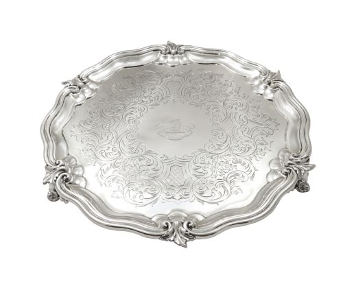 ANTIQUE EARLY VICTORIAN STERLING SILVER 12 TRAY SALVER 1848 - ADDITIONAL PHOTO 7