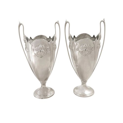 pair of antique edwardian sterling silver vases 1907 - CATEGORY: ANTIQUE SILVER - DATED EDWARDIAN