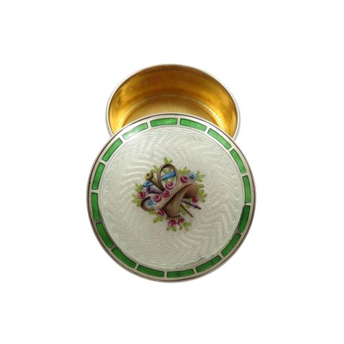 Antique Edwardian Sterling Silver & Enamel Pill Box 1909