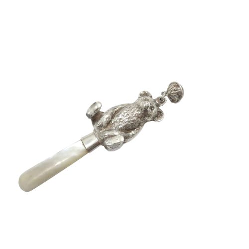 Antique George V Sterling Silver 'Bear' Baby Rattle 1928