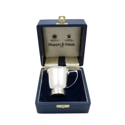 Vintage Sterling Silver 'Rabbits' Christening Mug in Case - Mappin & Webb