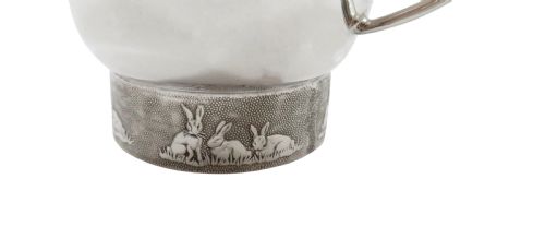 fig 1. Vintage Sterling Silver 'Rabbits' Christening Mug in Case - Mappin & Webb