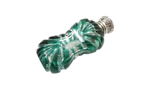 ANTIQUE VICTORIAN SILVER GREEN OVERLAY CUT GLASS SCENT PERFUME BOTTLE C1890 - ADDITIONAL PHOTO 4