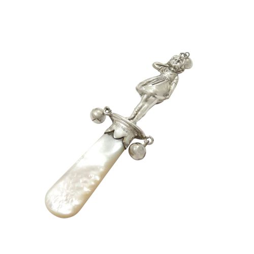 Antique George V Sterling Silver 'Girl' Baby Rattle 1933