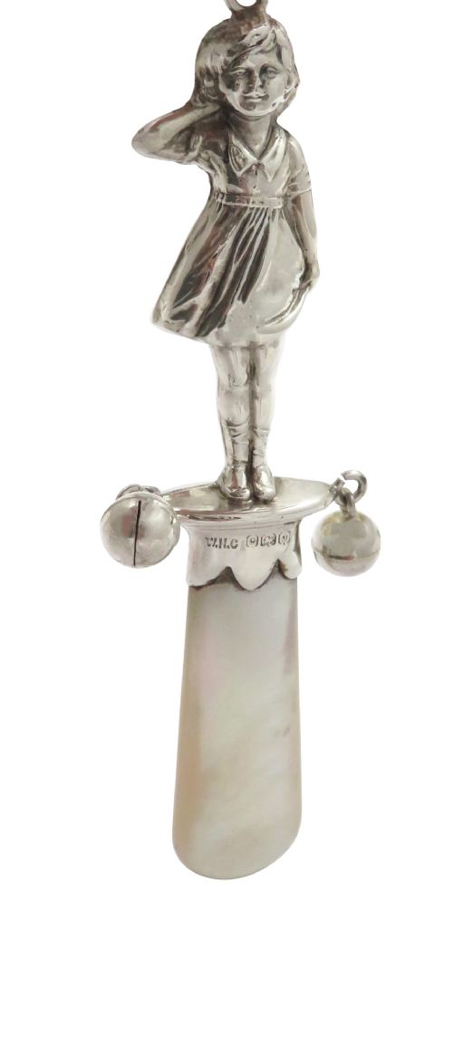 fig 1. Antique George V Sterling Silver 'Girl' Baby Rattle 1933