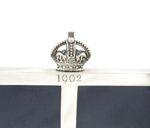 fig 2. Antique Edwardian Sterling Silver Double Photo Frame 1902 - Coronation Crown