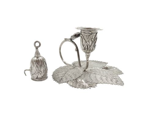 fig 1. Antique Victorian Sterling Silver Leaf & Birds Chamberstick 1841