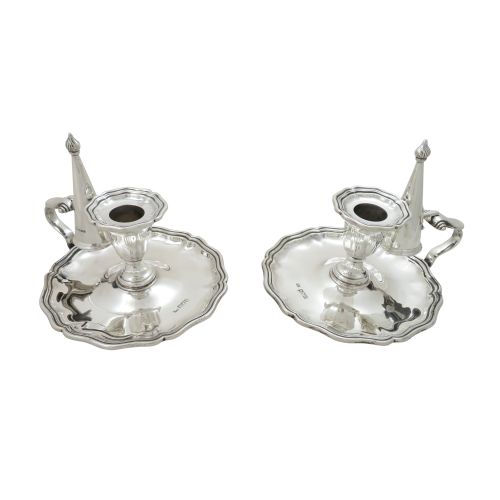 Pair of Antique Edwardian Sterling Silver Chambersticks 1908