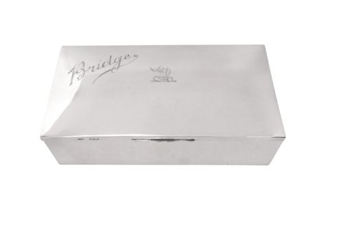 fig 1. Antique Edwardian Sterling Silver 'Bridge' Card Box 1904