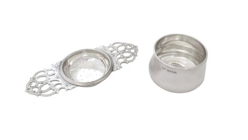 fig 1. Antique George VI Sterling Silver Tea Strainer & Drip Bowl 1937