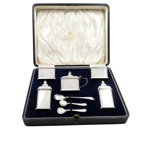 Antique Art Deco Sterling Silver Cruet Set in Case 1931