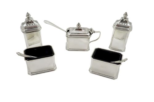 fig 1. Antique Art Deco Sterling Silver Cruet Set in Case 1931