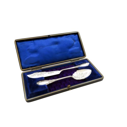 antique edwardian sterling silver jam spoon butter knife in case 1904 - CATEGORY: ANTIQUE SILVER - DATED EDWARDIAN