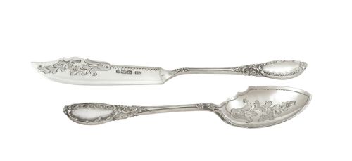 ANTIQUE EDWARDIAN STERLING SILVER JAM SPOON BUTTER KNIFE IN CASE 1904 - ADDITIONAL PHOTO 1