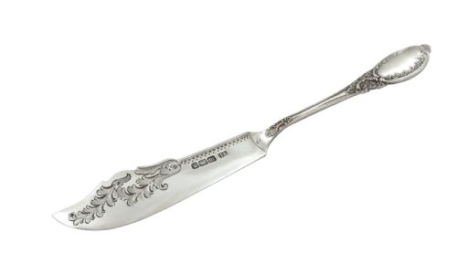 ANTIQUE EDWARDIAN STERLING SILVER JAM SPOON BUTTER KNIFE IN CASE 1904 - ADDITIONAL PHOTO 8