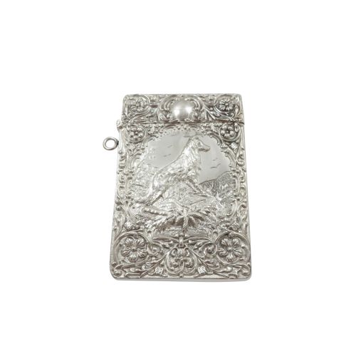 Antique Edwardian Sterling Silver 'Dog, on Guard' Card Case 1903