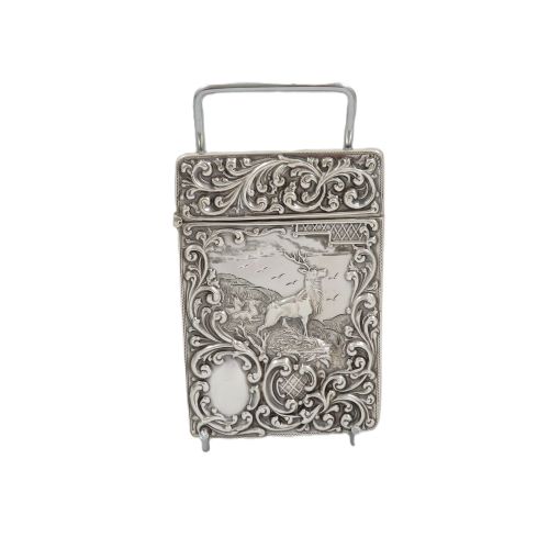 Antique Edwardian Sterling Silver 'Stag' Card Case 1903