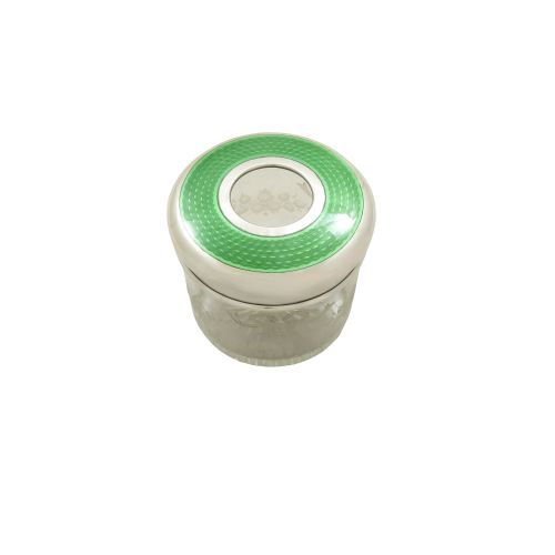 Antique Glass, Sterling Silver & Enamel Vanity Pot / Jar 1915 - Asprey & Co