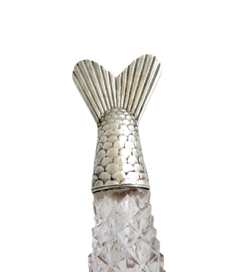 ANTIQUE VICTORIAN SILVER 'WEBB' GLASS FISH SCENT PERFUME BOTTLE 1884 - ADDITIONAL PHOTO 2