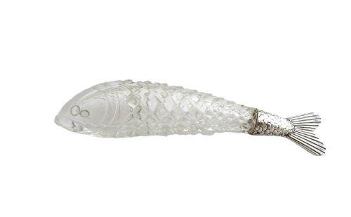 ANTIQUE VICTORIAN SILVER 'WEBB' GLASS FISH SCENT PERFUME BOTTLE 1884 - ADDITIONAL PHOTO 6