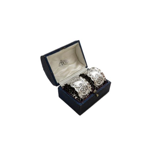 Pair of Antique Victorian Sterling Silver 'Angels' Napkin Rings in Case 1898