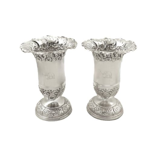 Pair of Antique Victorian Sterling Silver 'Elephant' Vases 1897