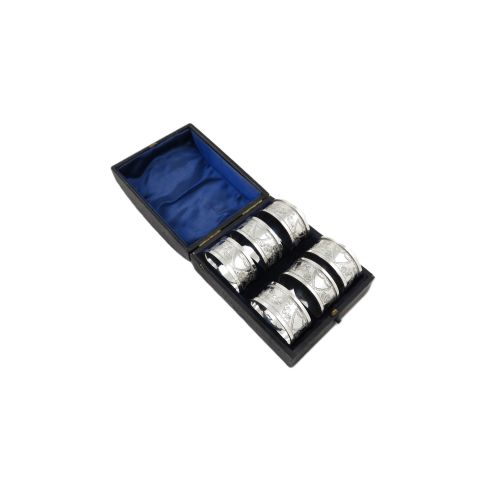 Set of 6 Antique Victorian Sterling Silver Napkin Rings in Case 1899
