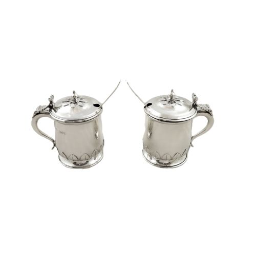 Pair of Antique George V Sterling Silver Mustard Pots 1921