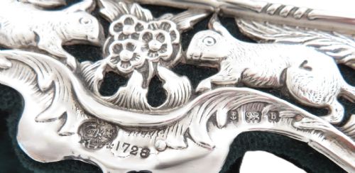 fig 1. Antique Art Nouveau Sterling Silver Photo Frame 1901 - Squirrels & Pheasants
