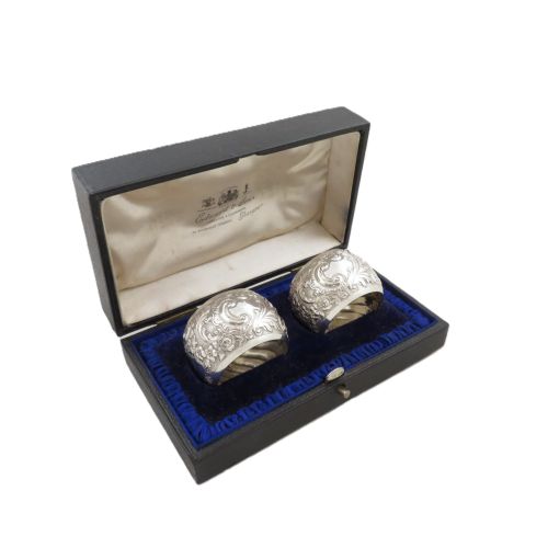 Pair of Antique Scottish Sterling Silver Napkin Rings in Case - Glasgow 1900