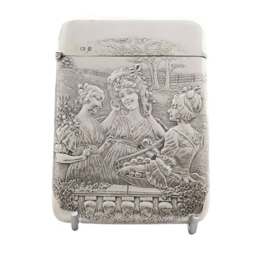 Antique Edwardian Sterling Silver Figural Card Case 1906 - Ladies