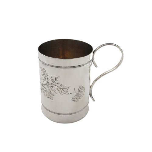 ANTIQUE GEORGE V STERLING SILVER 'BIRD' CHRISTENING MUG 1911