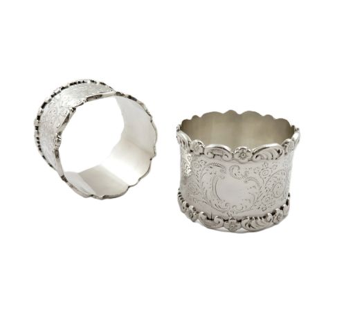 fig 1. Pair of Antique Edwardian Sterling Silver Napkin Rings in Case 1901/1903