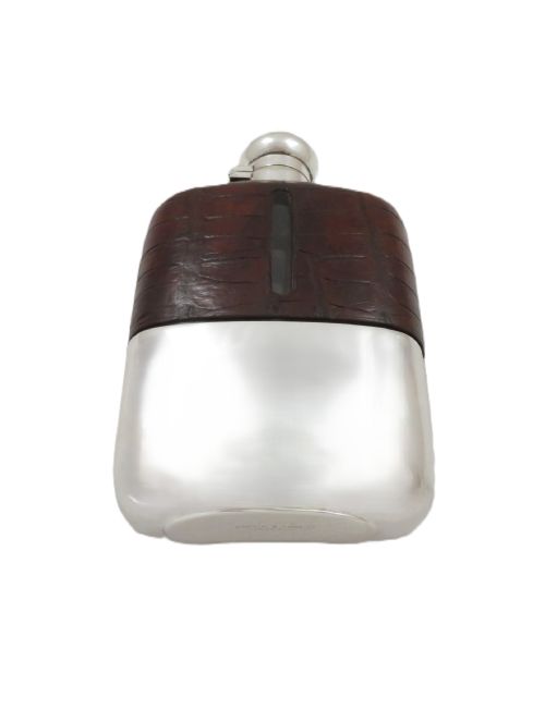ANTIQUE SILVER PLATED CROCODILE LEATHER 6 HIP FLASK C1900 - ADDITIONAL PHOTO 6