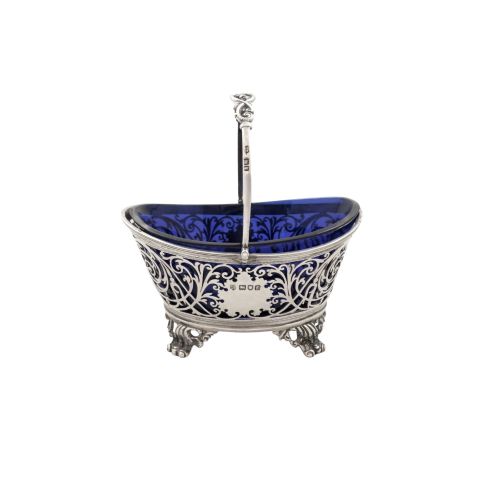 Antique Edwardian Sterling Silver Basket with Swing Handle 1901