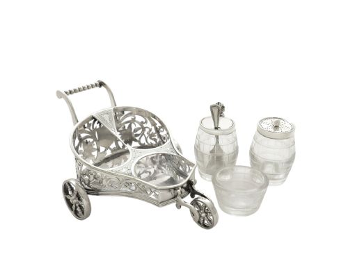 ANTIQUE VICTORIAN SILVER PLATED 'CARRIAGE' CRUET SET C1870 - ADDITIONAL PHOTO 1